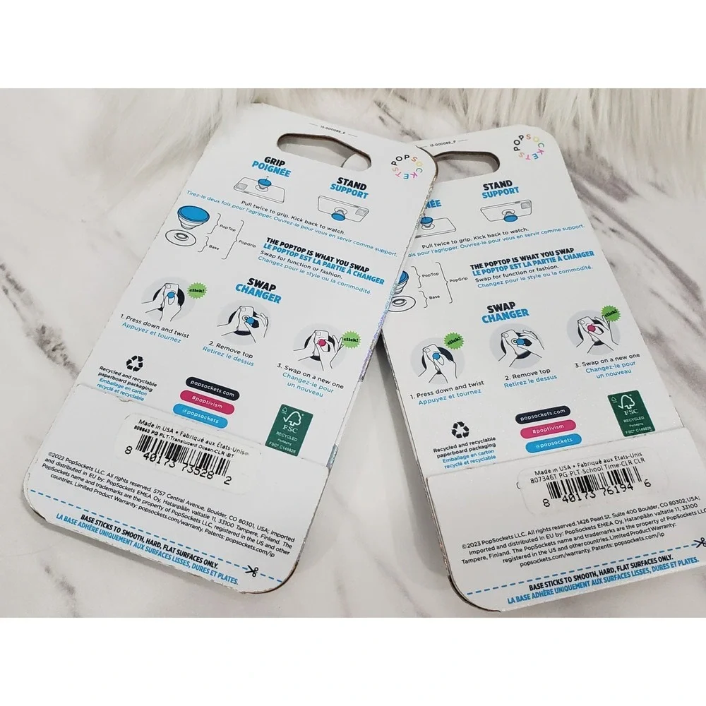 LOT 2 PopSockets Cell Phone Grip FISH‎ OCEAN WAVES blue nautical beach surfer